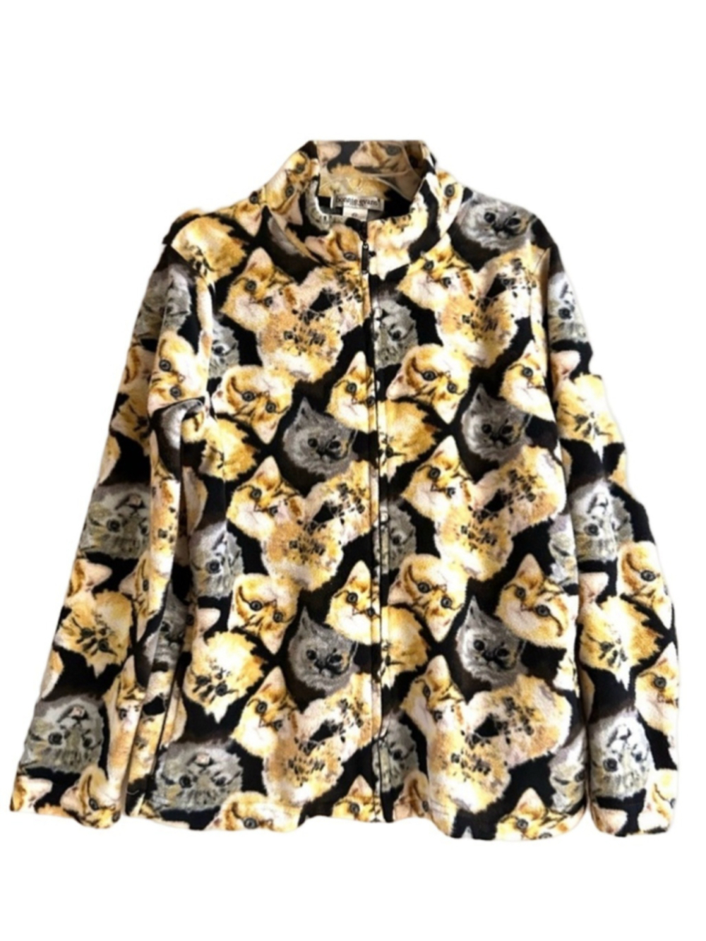 Fleece cat print zip mock neck Womens Small Petite Cat Lover polar fleece cozy
